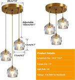 3-Light Cluster Pendant Lighting Crystal Chandelier Gold Hanging Pendant Light Fixture Mid Century Modern Multi Light Pendant Lighting for Dining Room Kitchen Island Bedroom A116-B09K3Q7R99