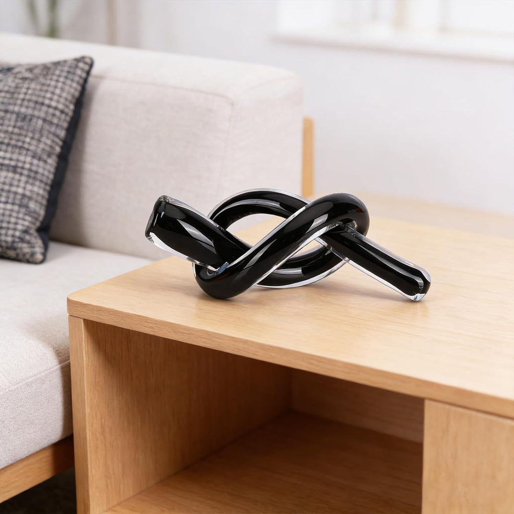 Hand Blown Glass Knot Art Sculpture, Blown Glass Art Decorative Object Decor, Single Hand-Blown Accent, Shelf