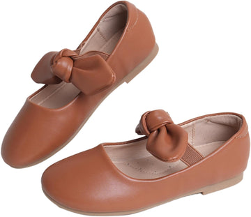 Girls Mary Jane Dress Shoes Ballerina Flats - Toddler/Little Kid Bow Decor for School & Daily Wear Comfortable