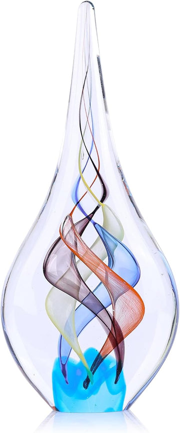 9" Tall Sculpture Hand Blown Glass Decor, Paperweight Desk, Modern Glass Art Figurines Mediterranean Beach House