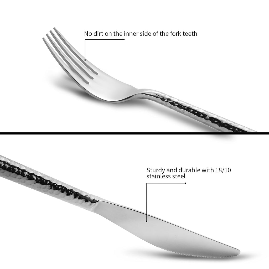 18/10 Stainless Steel Flatware Set Hand Forged Silverware Set Cutlery Set Round Hammered Handle Mirror Finished Heavy
