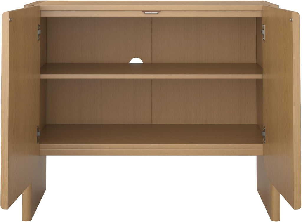 Jacala Mid Century Modern Entryway Storage Cabinet with Doors, Living Room Accent Cabinet with Wood Frame, Raw Oak