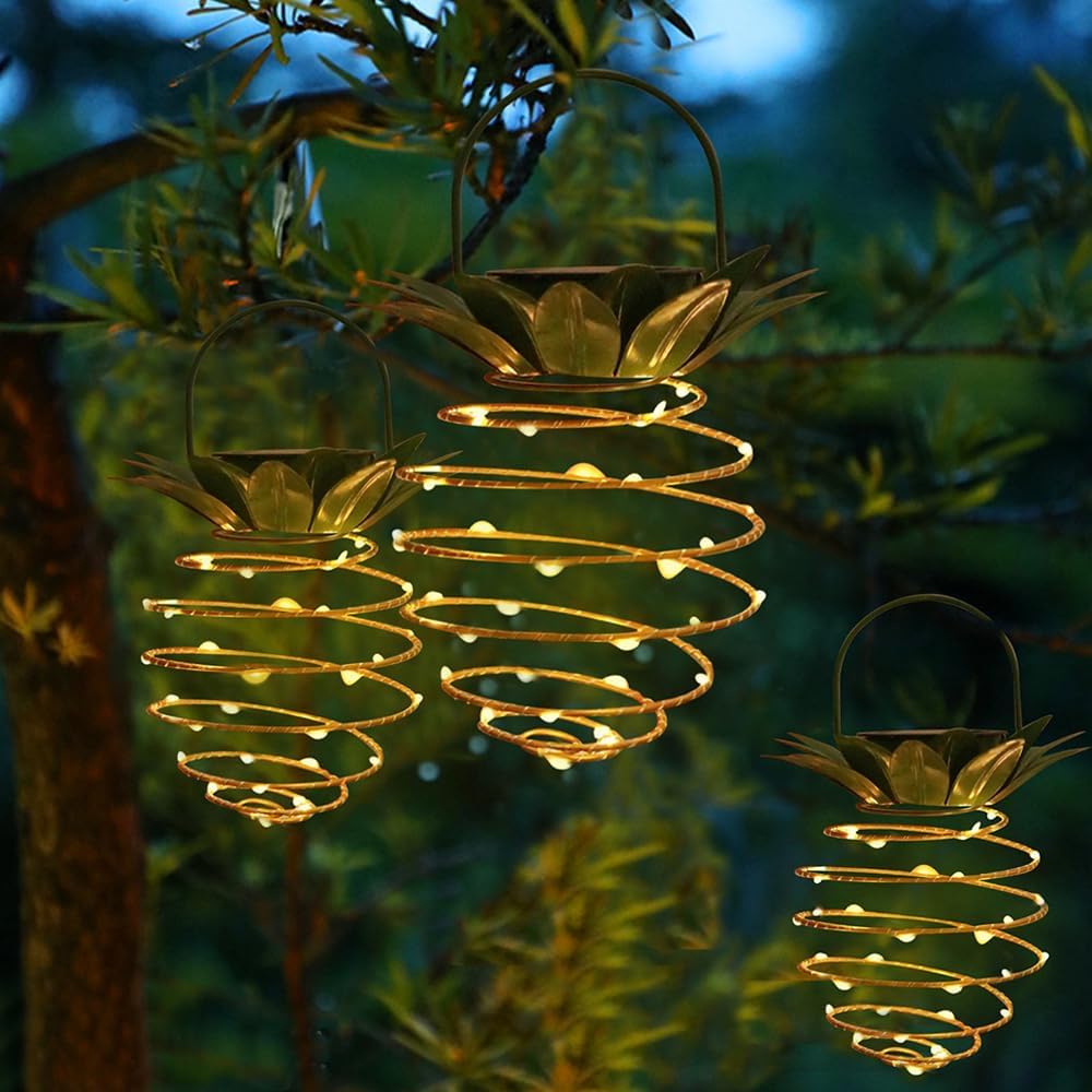 2 Pack Outdoor Solar Hanging Lantern Lights - 60LED Waterproof Solar Pineapple Light Outdoor for Garden, Yard Porch
