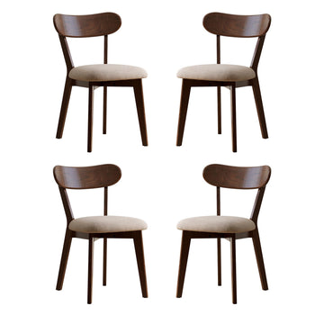 100% Solid Oak Dining Chairs, Mid Century Modern Dining Chair with Curved Backrest, Fabric Upholstered Dining Chairs
