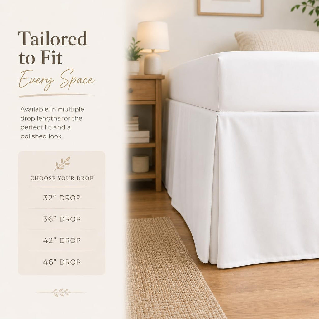 Box Pleated Dorm Room Bed Skirt with Split Corners, 100% Microfiber Soft, Sheen & Luxurious Look, Tailored Drop Easy