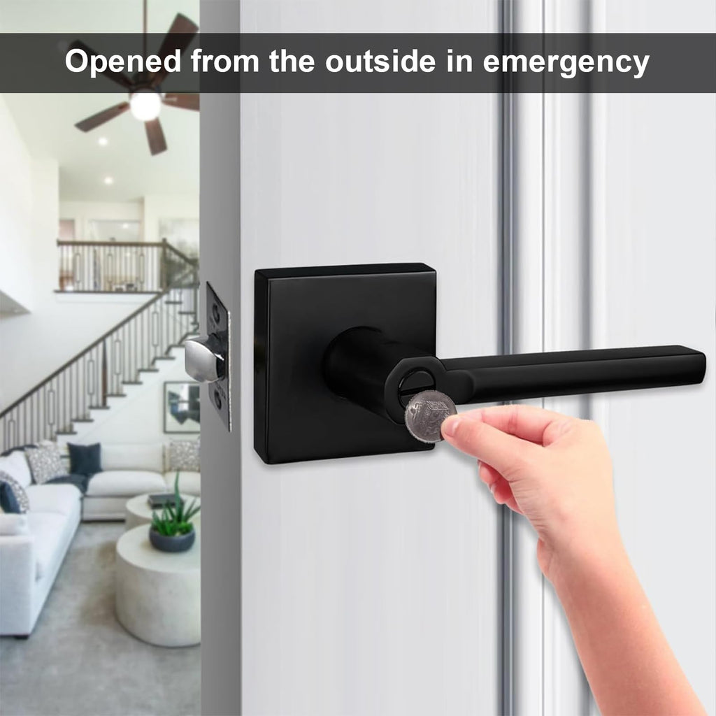 4Pack) Bed/Bath Room Door Lever for Privacy Bathroom and Interior Door Door Lock Handle in Aged Matt Black