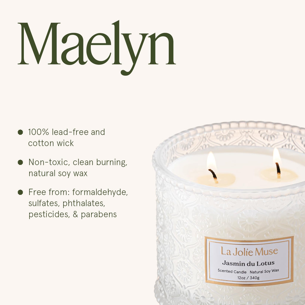 Jasmine Lotus Scented Candles, Natural Soy 2-Wick