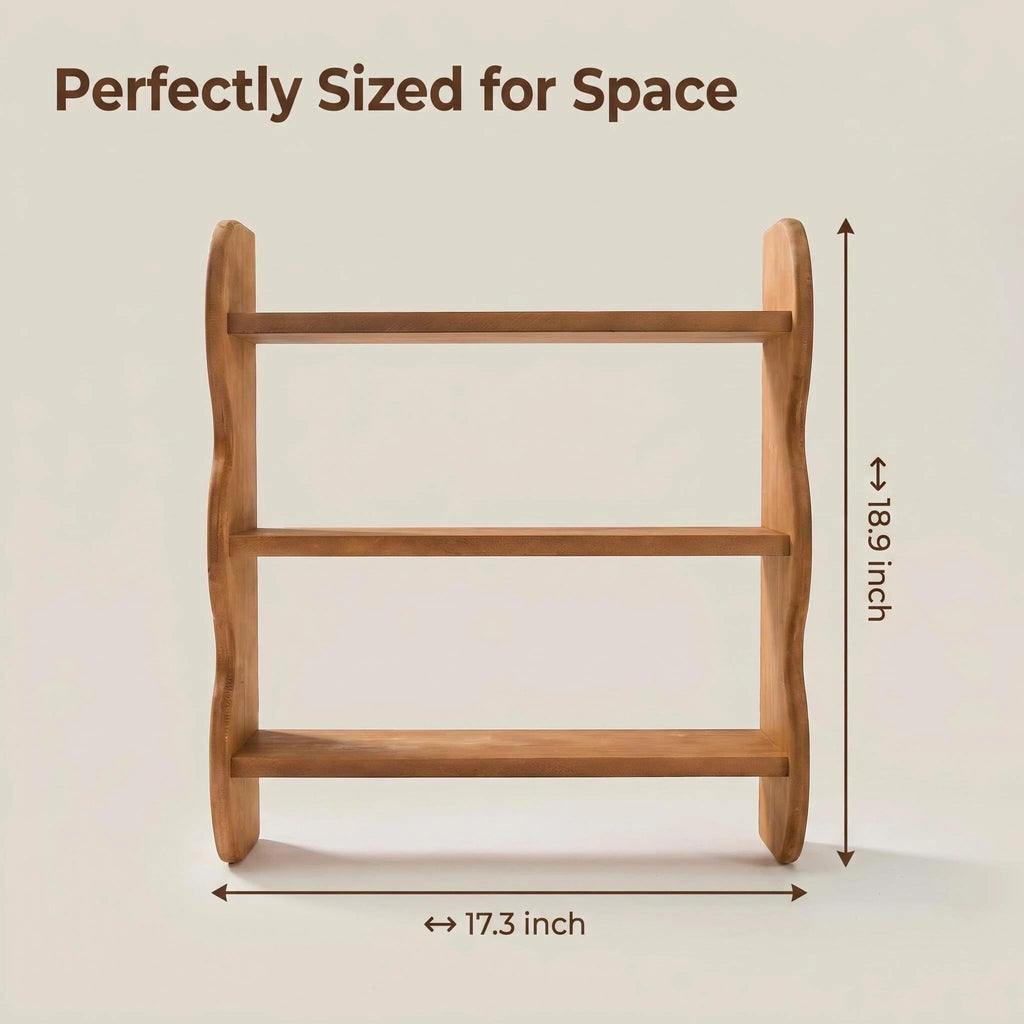 3-Tier Wall Mounted Scalloped Shelf 100% Solid Wood, Rustic Floating Trinket Display Shelves for Room, Farmhouse