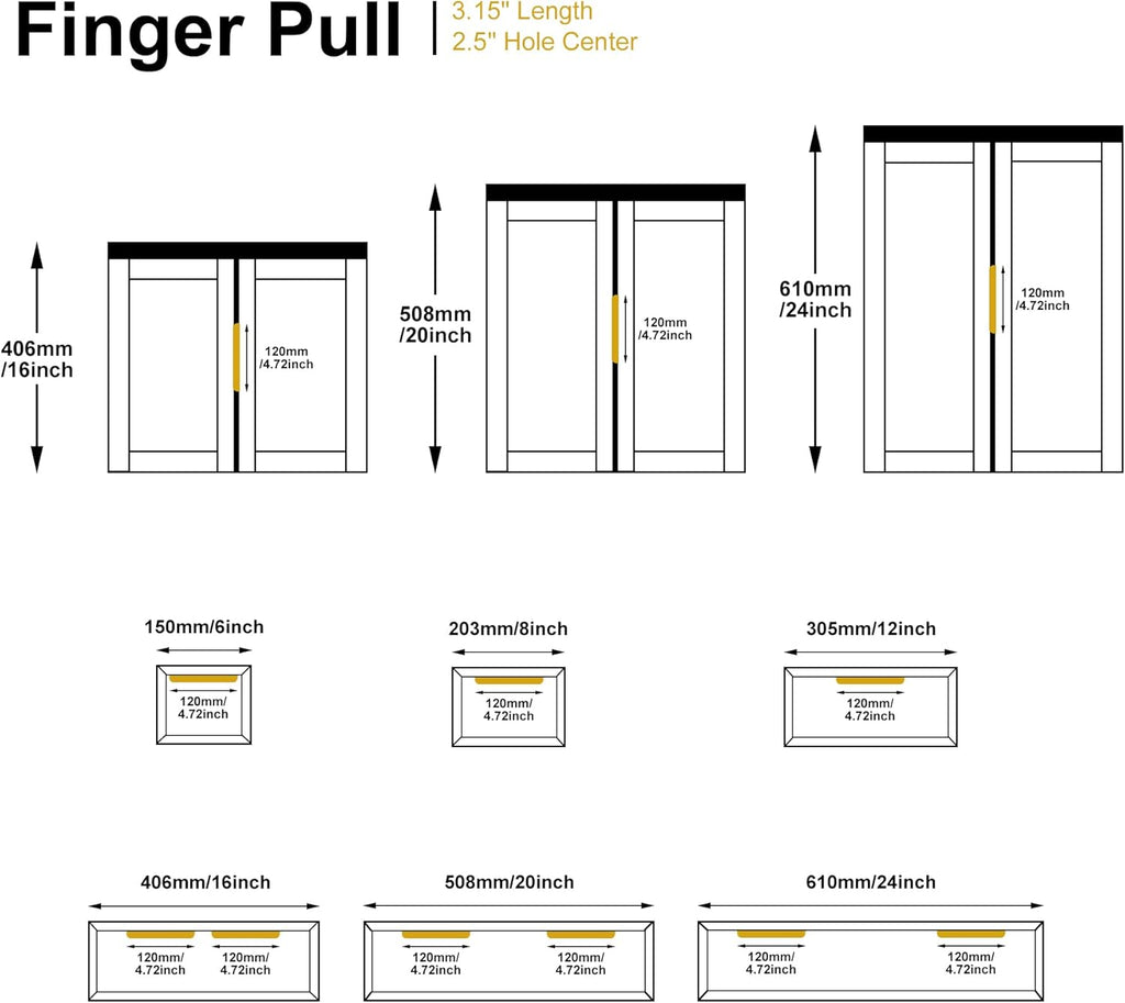 5Pack Edge Finger Pull for Cabinets Kitchen Concealed Aluminum Flat Hidden Bar Pulls Drawer Pulls Easy to Install
