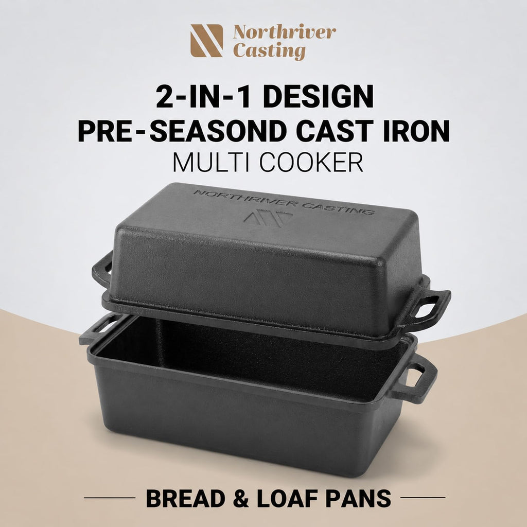 9×5 Inch Cast Iron Loaf Pan with Lid | Bread Baking Pan | Even Heat Distribution made Bread, Cake, and Meatloaf | 2