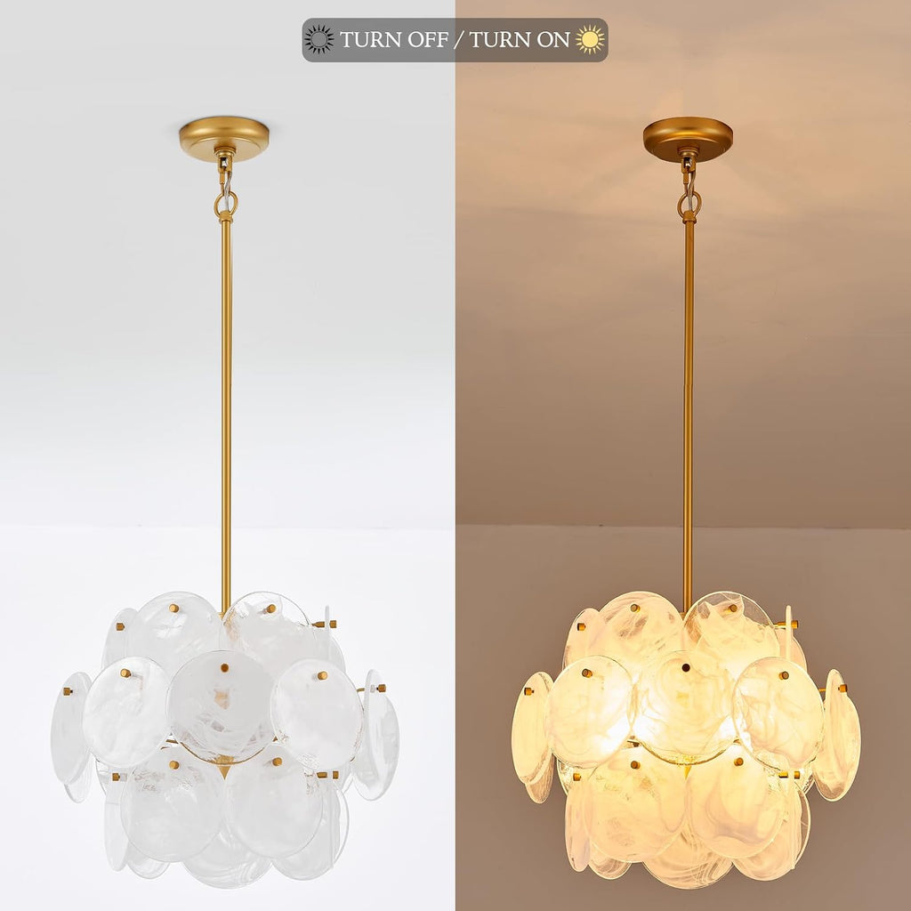 Dia 15.75 Inches Modern Glass Chandelier for Foyer, Gold Dining Room Light Fixture, Large Vintage Pendant Chandelier
