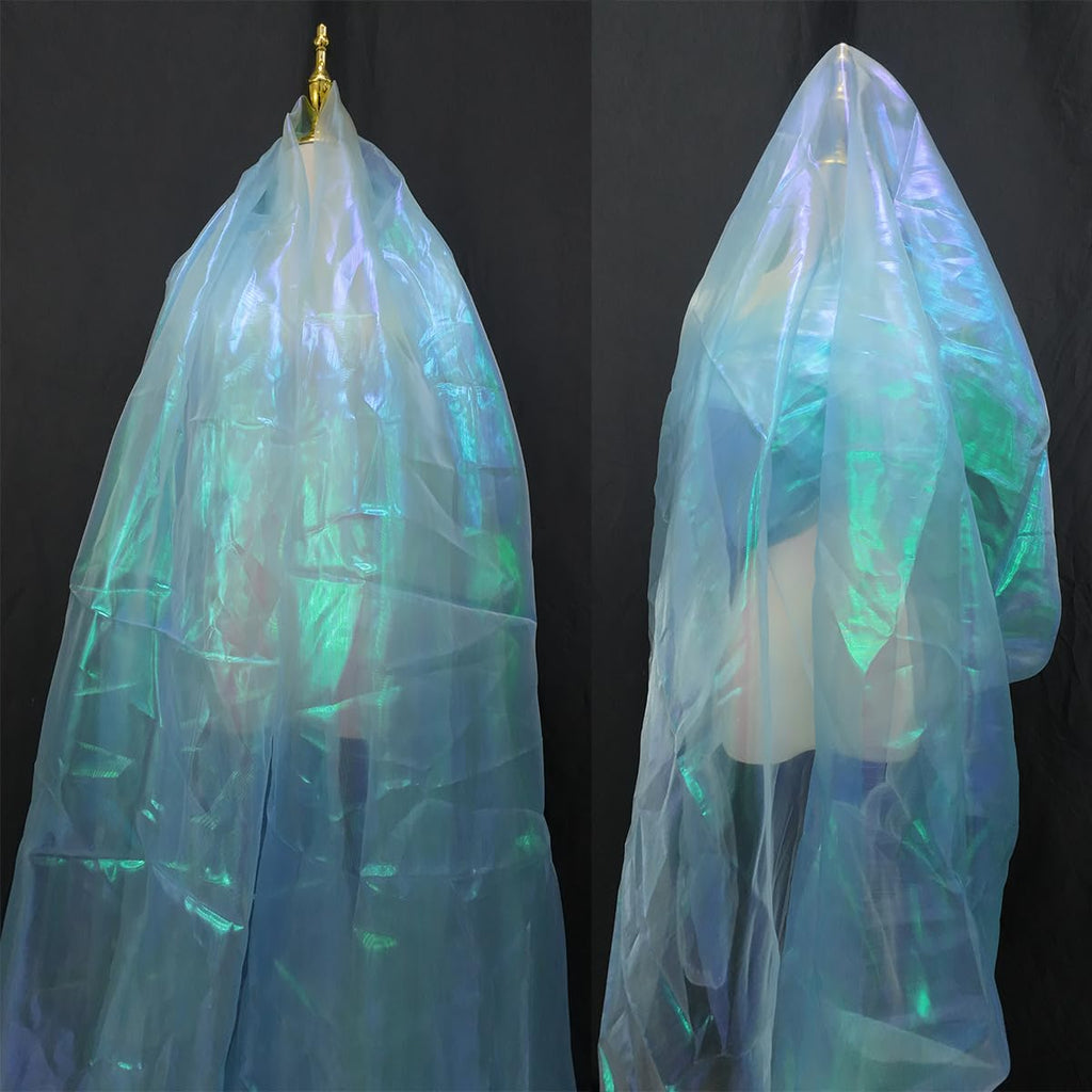 5.5 Yard Long 59" Wide Organza Lace Fabric - Magic Rainbow Laser Gradient, Iridescent Holographic for Wedding Dress