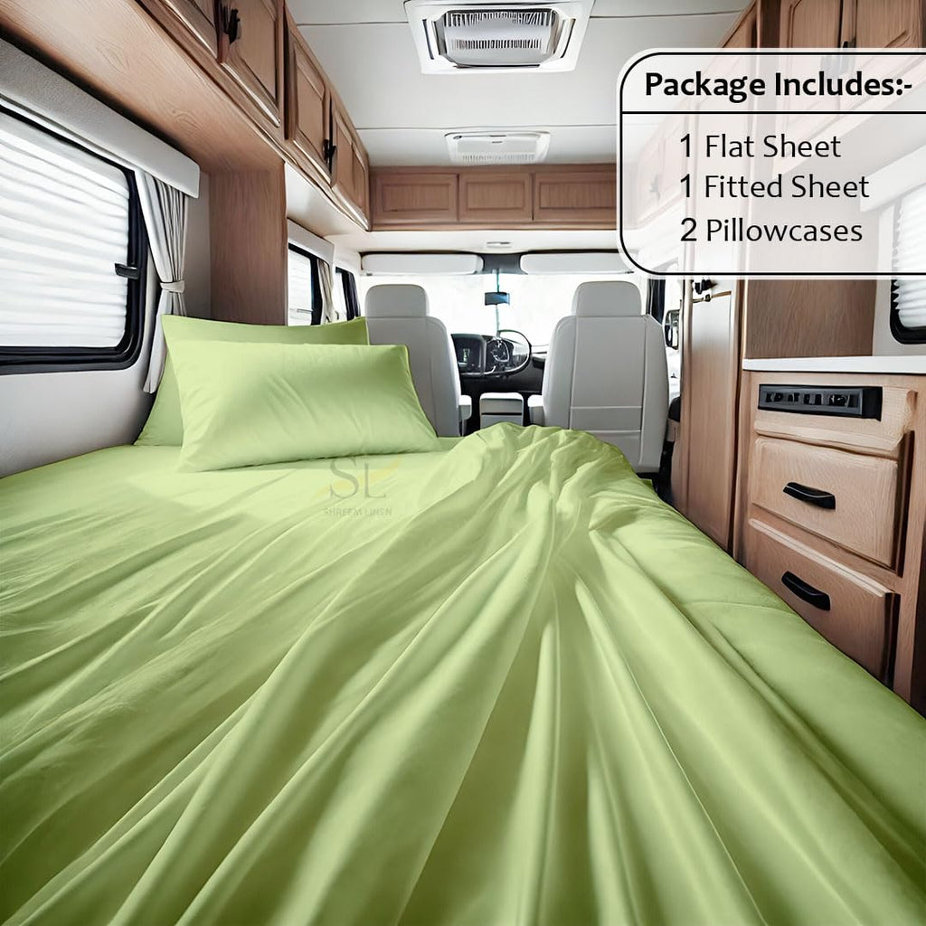 Microfiber RV Sheet Sets, 60x75 Short Queen, Sage Solid - Fits Mattresses up to 8 Inches Deep, 4 Piece RV Bed Sheets