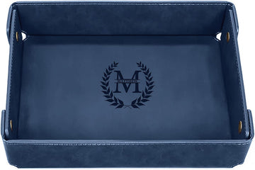 Engraved Leather Valet Tray for Men - Personalized Catchall with Custom Name for Desk, Dresser, Nightstand - Men's
