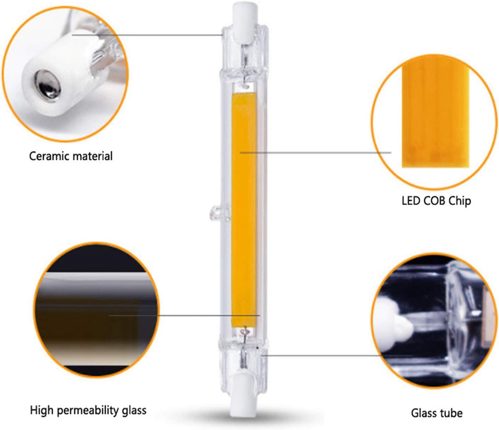 R7s COB Light Bulb 15W 118mm Dimmable Double Ended LED Bulbs 120V J Type T3 R7s Base Floodlight 150W Halogen Bulb