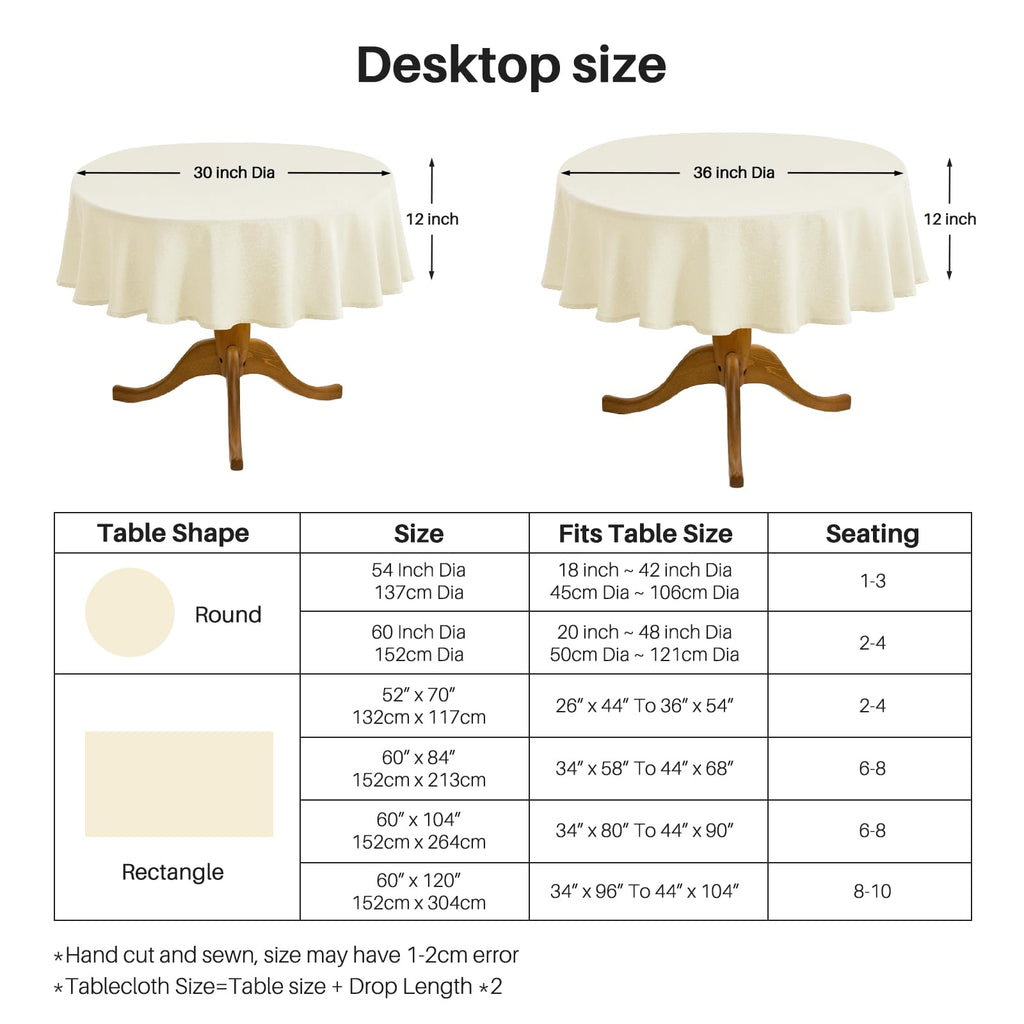 Textured Round Tablecloth Ivory 54 Inch Fall Table Cloth 2-4 Seats
