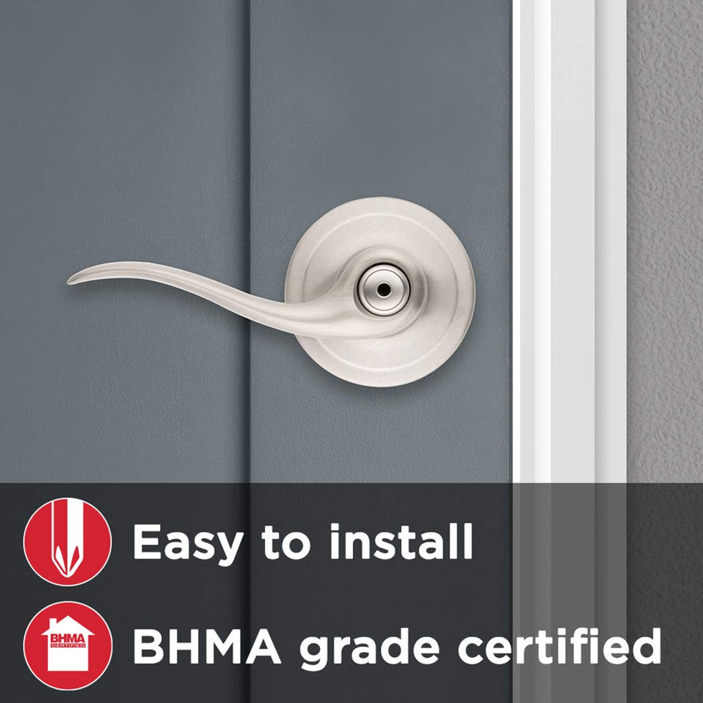 Tustin Interior Privacy Door Handle with Lock, Door Lever , Satin Nickel Reversible Keyless Turn Lock, with Microban