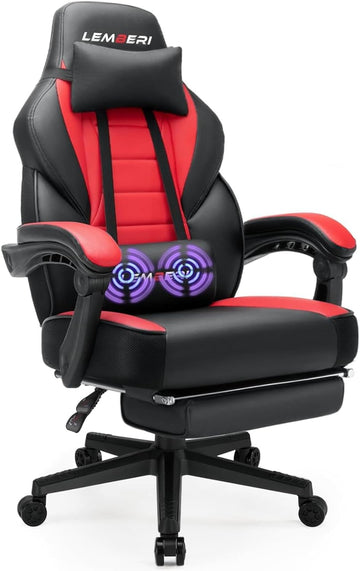 Big and Tall Gaming Chair, 400lb Capacity, Red | Heavy-duty steel frame, wide seat & high back, PU leather