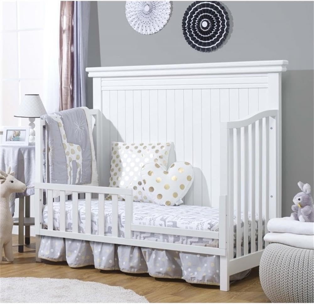 Modern Wood 4-in-1 Crib, White Finish, 47" H x 59" W x 32" D, Adjustable Mattress Heights, Converts to Toddler and