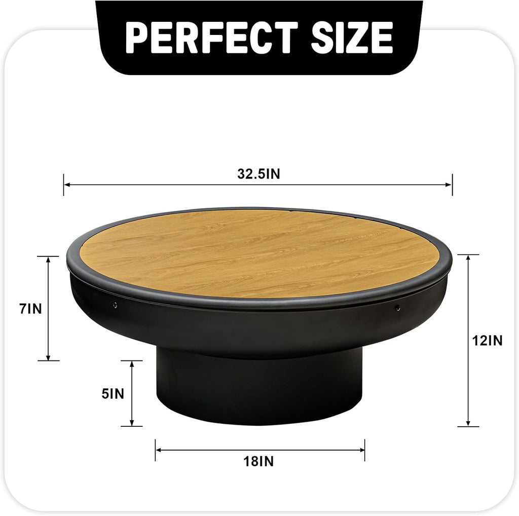 32in Fire Pit Table with Lid,Heavy Duty and Deep Fire Bowl,Outdoor Wood Burning BBQ Grill Firepit Bowl with Cover Lid