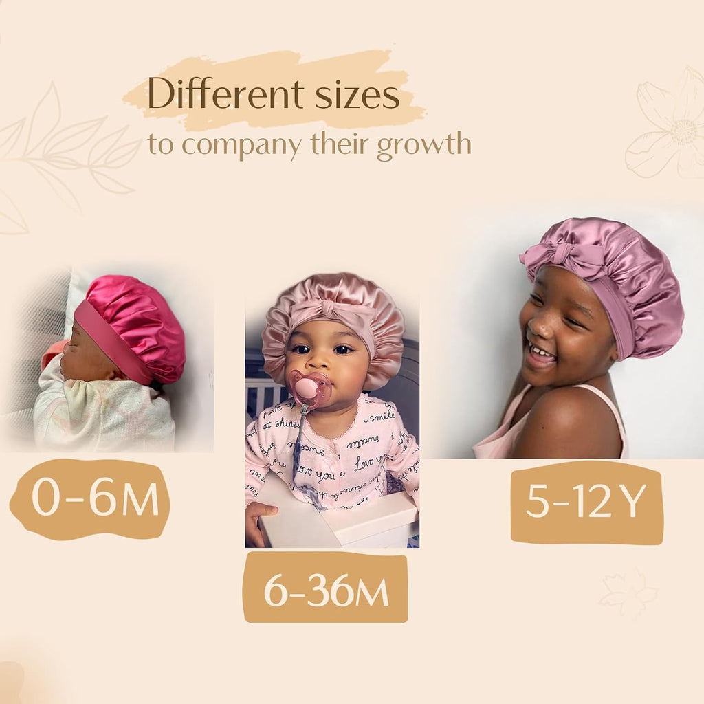 2 PCS Soft Satin Bonnet, Overnight Protection, Kids Toddler Baby