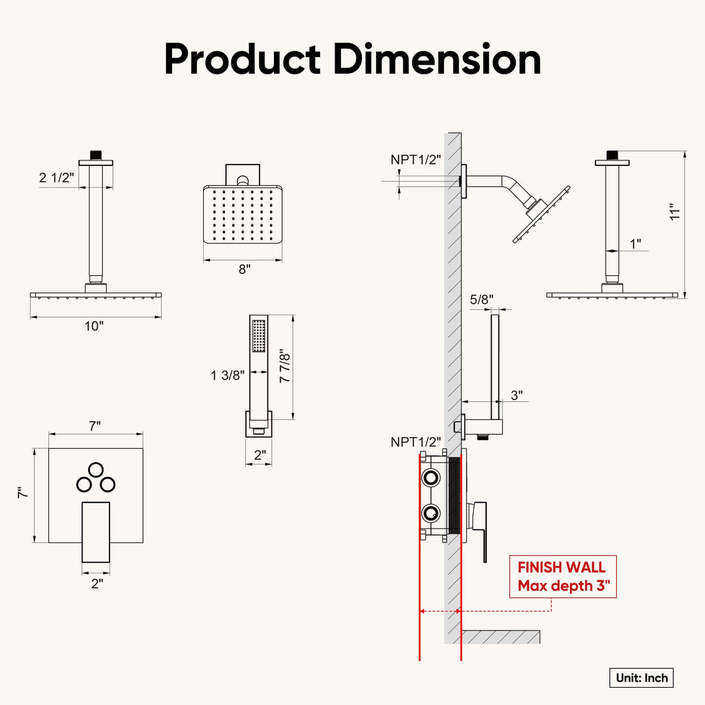 Black Shower System, All Metal Dual Rain Shower Head with Handheld