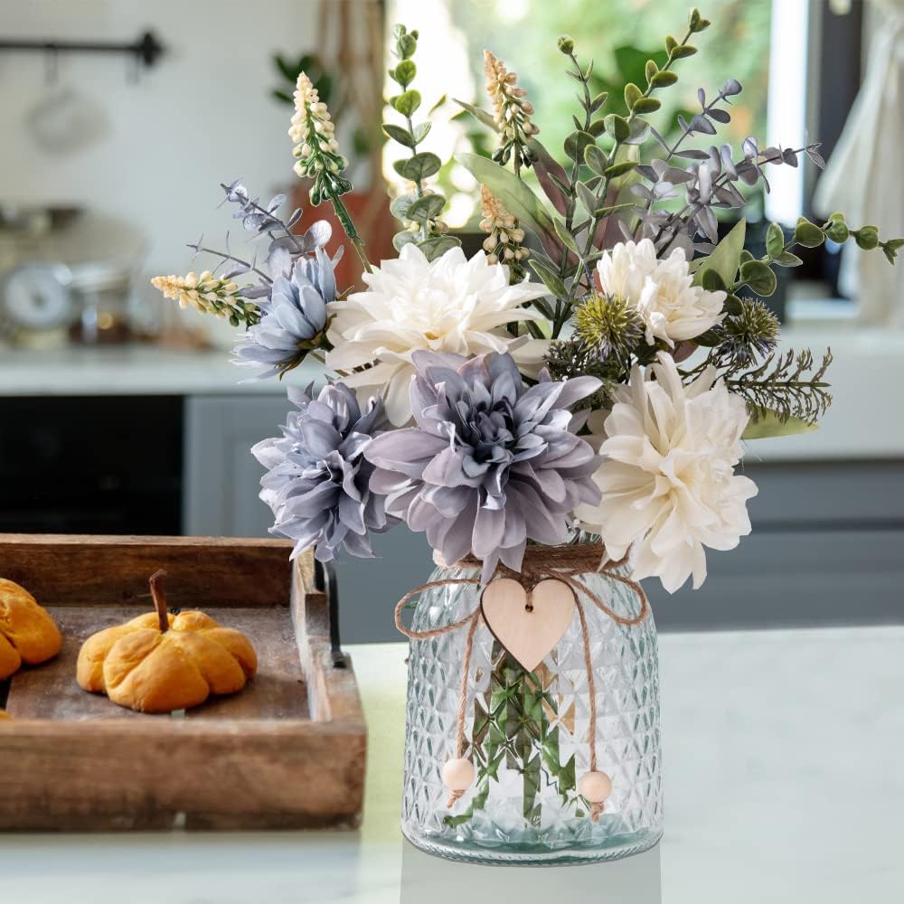 Artificial Dahlia Flowers with Vase, 14.9'' (Dahlia)