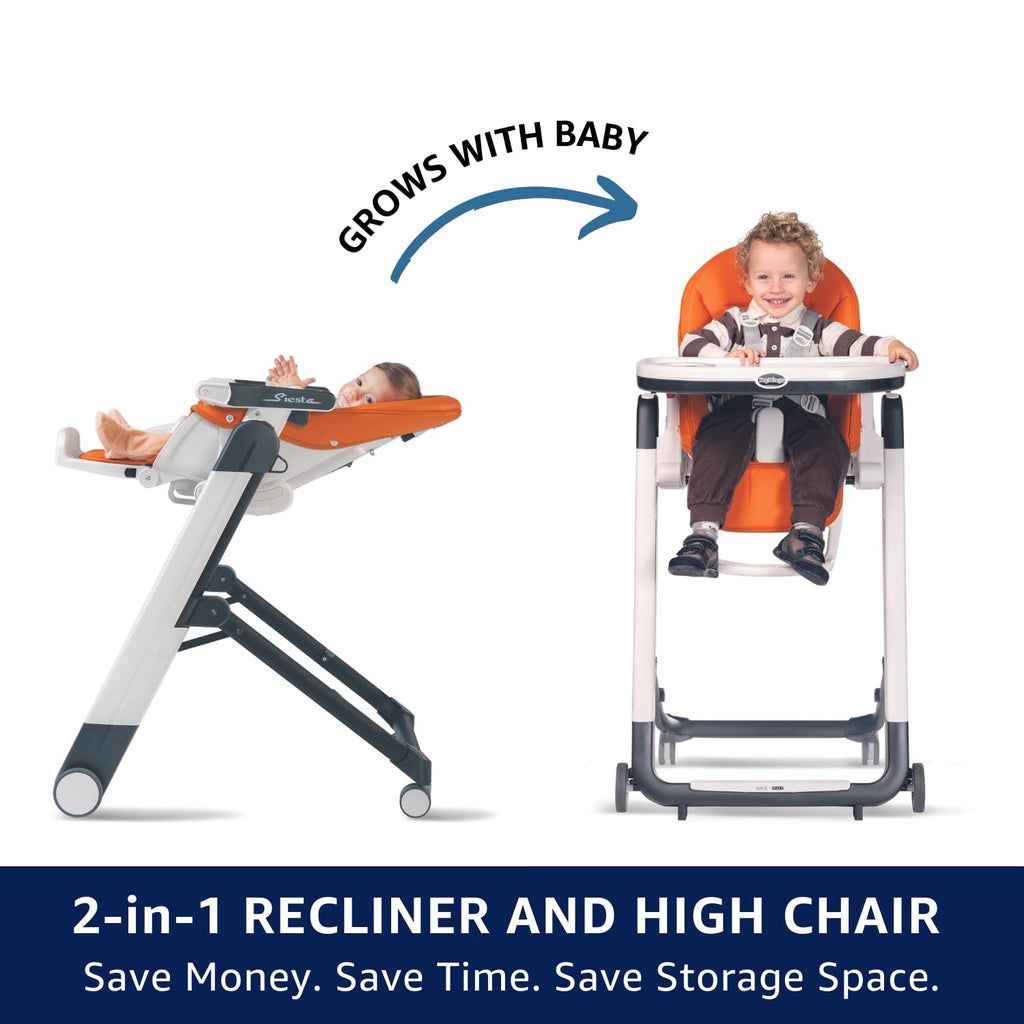 PEG Siesta, Grow With Baby Folding High Chair & Recliner, Licorice | Height Adjustable, Quick Clean & Easy Push