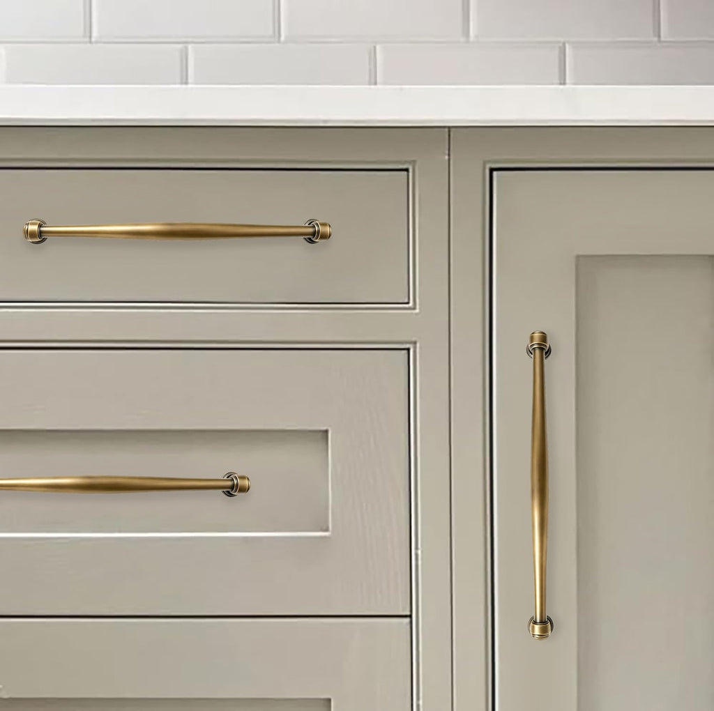 2 Pack 3-1/2 Inch(89mm) Antique Brass Cabinet Pulls Soild Vintage Brass Kitchen Cabinet Handles Aged Gold Kitchen