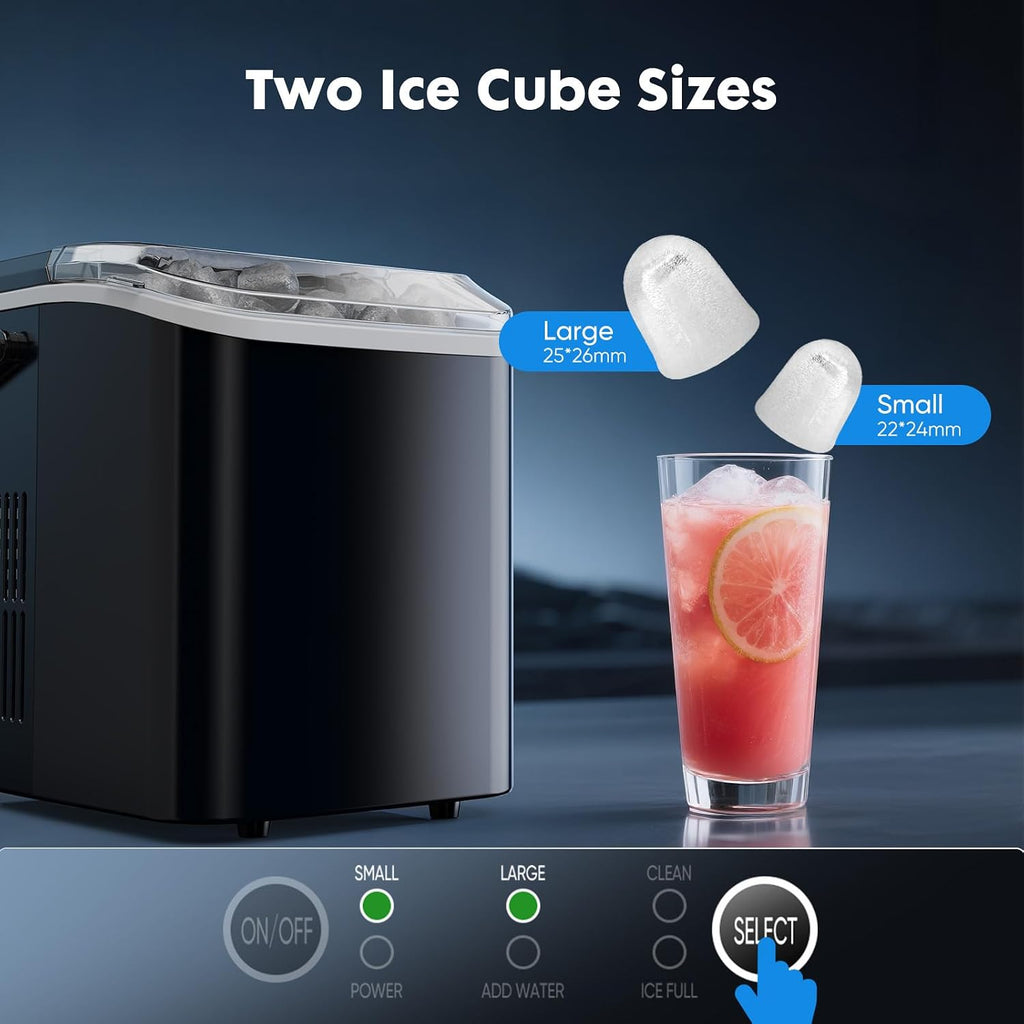 Countertop Ice Maker with Scoop, Basket and Handle, Portable Ice Machine 9 Ice Cubes Ready in 6 Mins, 26.5lbs
