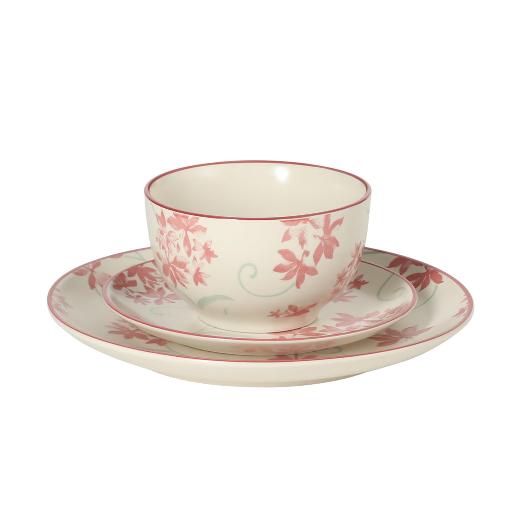 Admiral Hall 12-Piece Matte Stoneware Dinnerware Set - Dinner Plates, Salad Plates & Bowls with Pink Floral Pattern