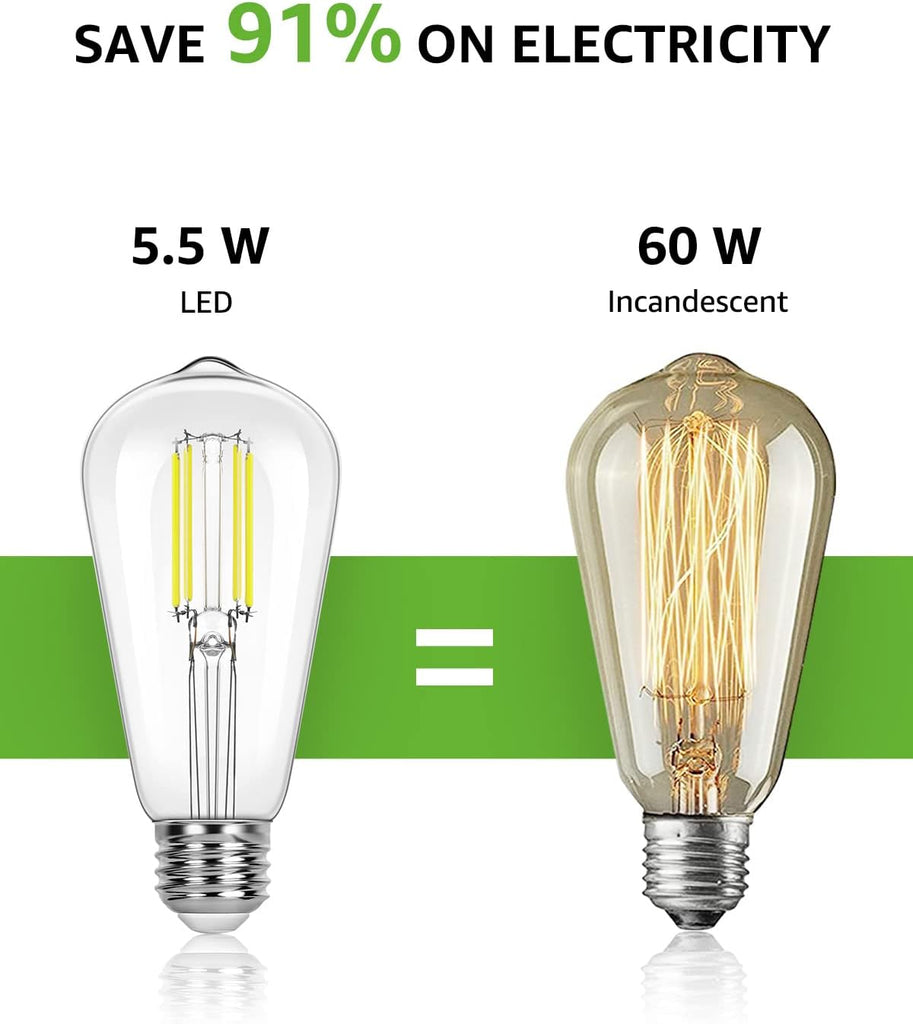 Dimmable E26 Edison LED Bulbs, 4000K Neutral White, 60W Equiv, 6 Pack