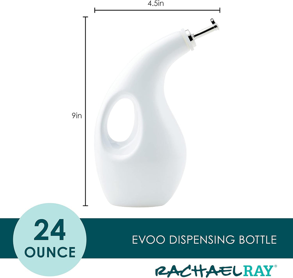 Ceramic EVOO Oil and Vinegar Dispenser Bottle, 24-Ounce, White