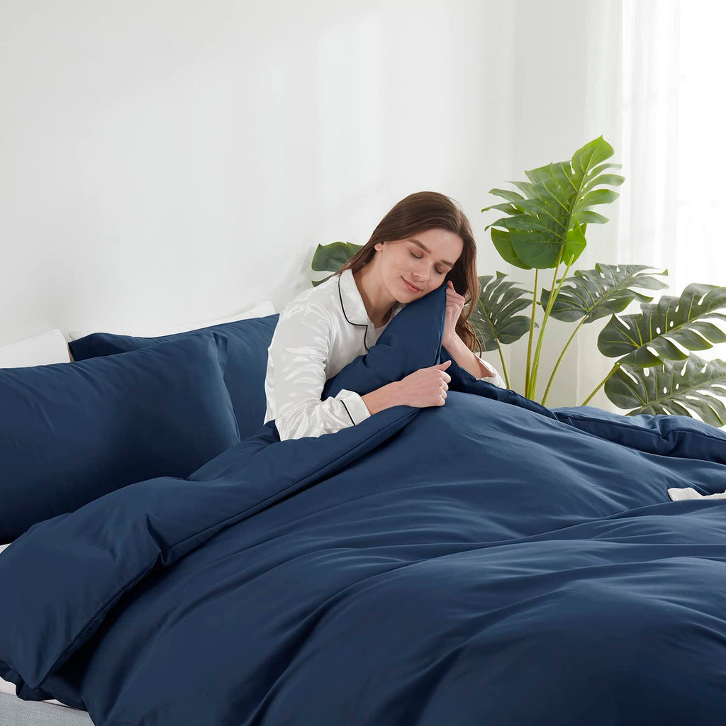 Navy Blue Duvet Cover, 3 Piece Bedding Set
