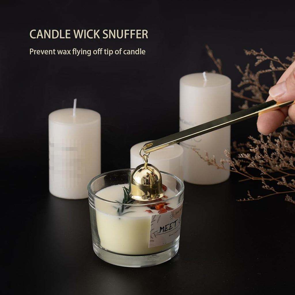 Gold Essential Candle Accessory Set, Precision Wick Trimmer Elegant Wick Dipper, Stylish Snuffer Tray Holder - Set of 4