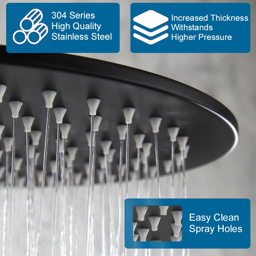 Matte Black Shower Faucet Set 10 Inch Round Rain Shower Head and Handle Set Bathroom Rainfall Shower System Wall