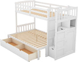 Twin Over Full/Twin Bunk Bed with 3 Drawers, 4 Storage and Cabinet Door
