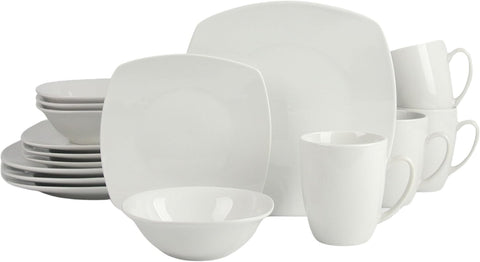 Simply Square 16 Piece Dinnerware Set, Porcelain, White