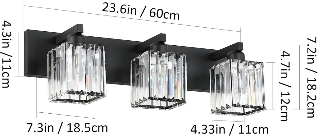Black Vanity Light Bathroom Lighting Fixtures 3 Light Crystal Modern Bathroom Vanity Light (Exclude Bulb)