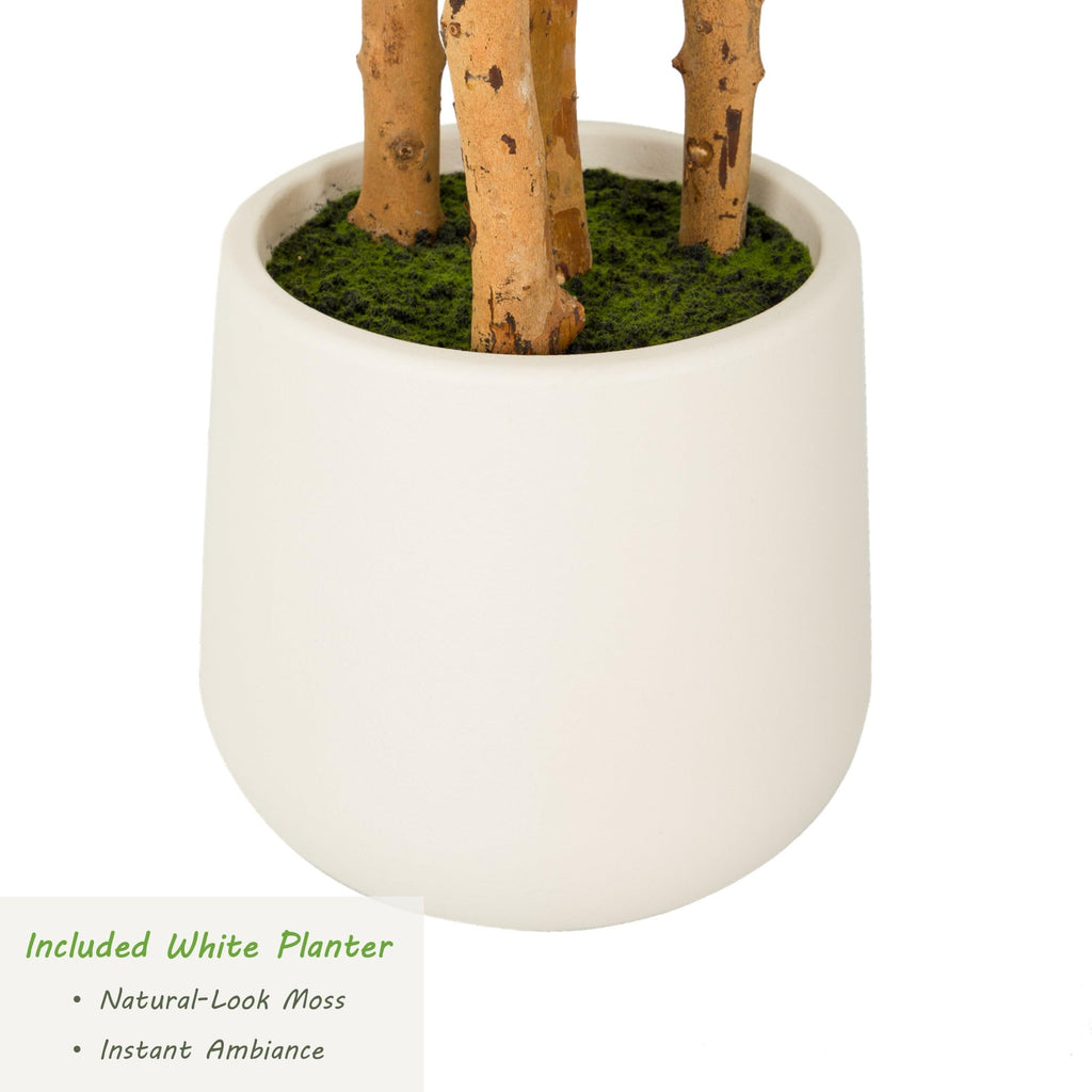 7ft Ficus Tree Artificial with Multi-Real Wood Trunks & White Planter, 84in Realistic Texture Potted Faux Ficus Tree