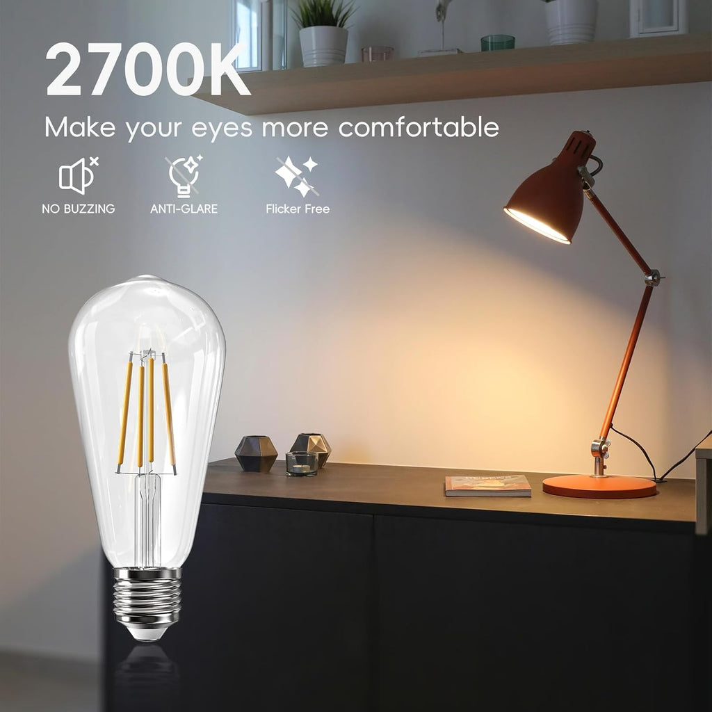 Edison Bulbs E26 LED Bulb 60 Watt Equivalent, Vintage LED Light Bulbs CRI90+ ST19, Dimmable Clear Light Bulbs (2700K