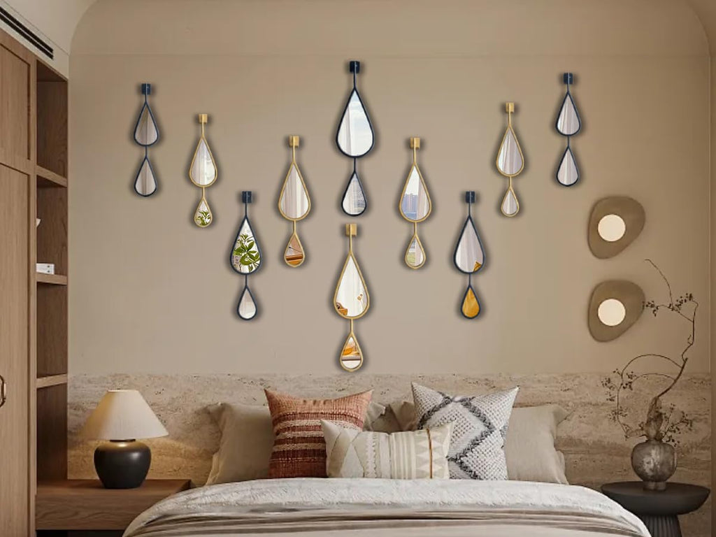 Wall Mirror Decorative Mirrors Mounted Decor Tear Drop Shape Gold Living Room Entryway Bathroom Vanity Brassy Gold