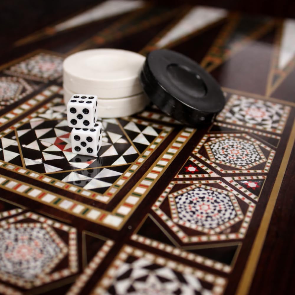 Park&Oz Pearl Premium Turkish Backgammon and Checkers Set 19 Inch Handmade 2 in 1 Wooden Board Game with Glossy