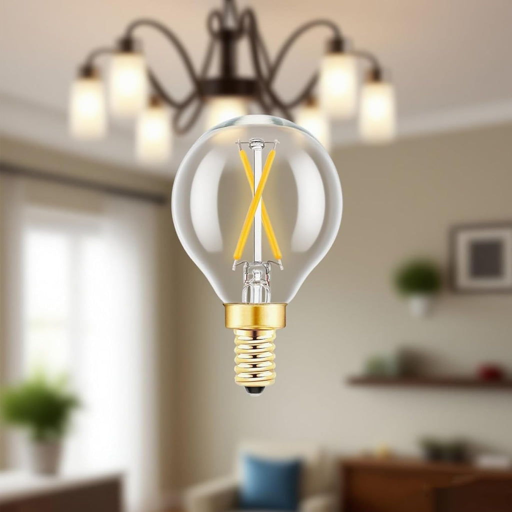 E12 Globe LED Bulb 25 Watt Equivalent Candelabra Base Round Bulb, G16.5 LED 2W Dimmable Warm White 2700K Clear Glass
