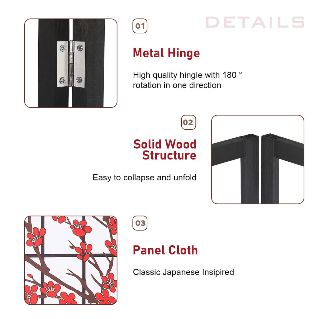 Room Divider 6Ft Folding Privacy Divider 4 Panel Oriental Shoji Screen Wall Divider Wood Divider Portable