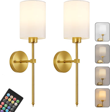 Battery Operated Wall Sconces Set of Two,Wireless Rechargeable Wall Light With Remote Control, Dimmable, Amber