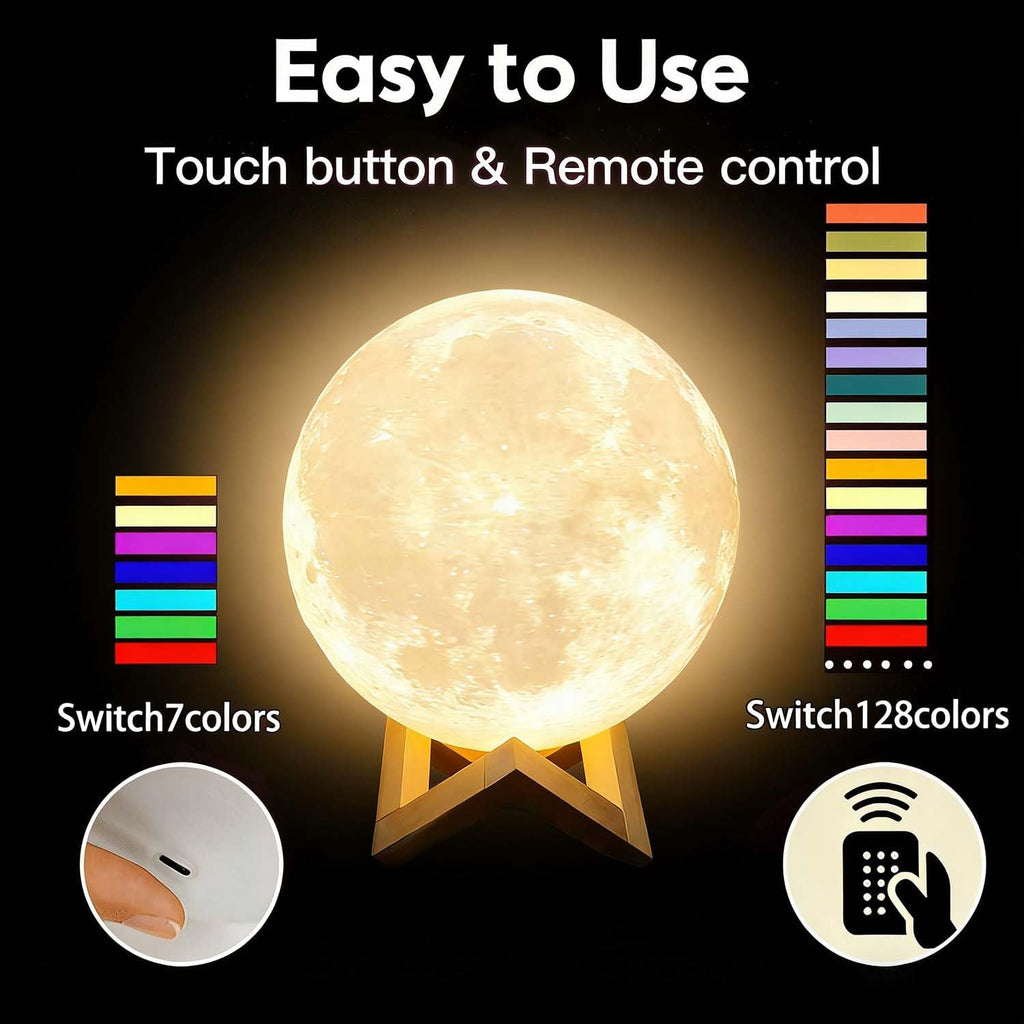 Moon Lamp Night Light for Kids Boys Grils Baby Nursery, 128LED Colors