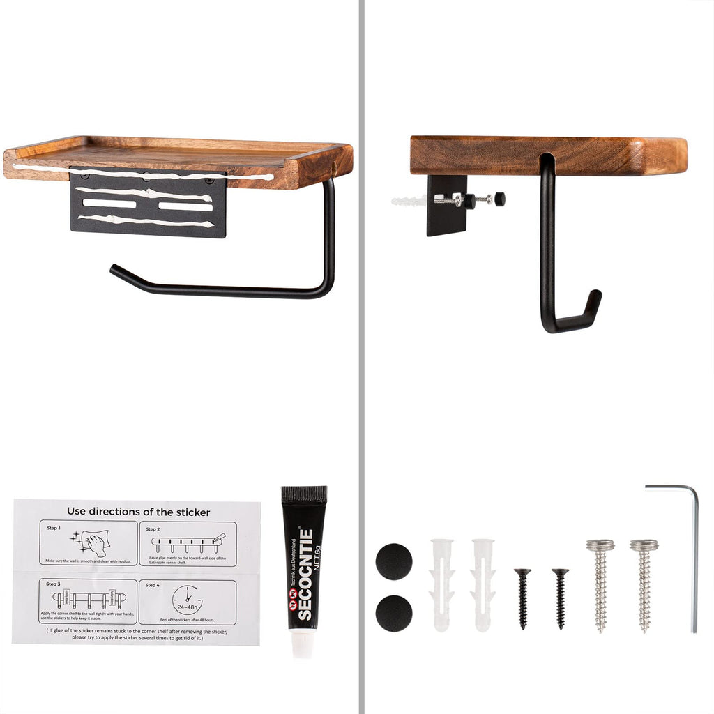 Toilet Paper Holder with Shelf, Wall Mount Bathroom Tissue Storage