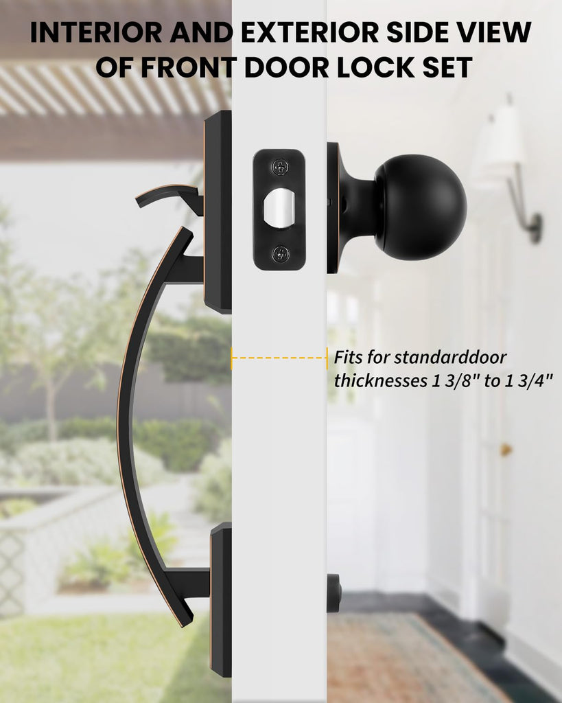 Front Door Handle, Oil Rubbed Bronze Entry Door Handle No Lock