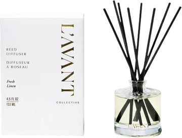 Fresh Linen Reed Diffuser with Essential Oils, 4 oz Glass Vessel | Fresh linen scent, plant-based formula, essential